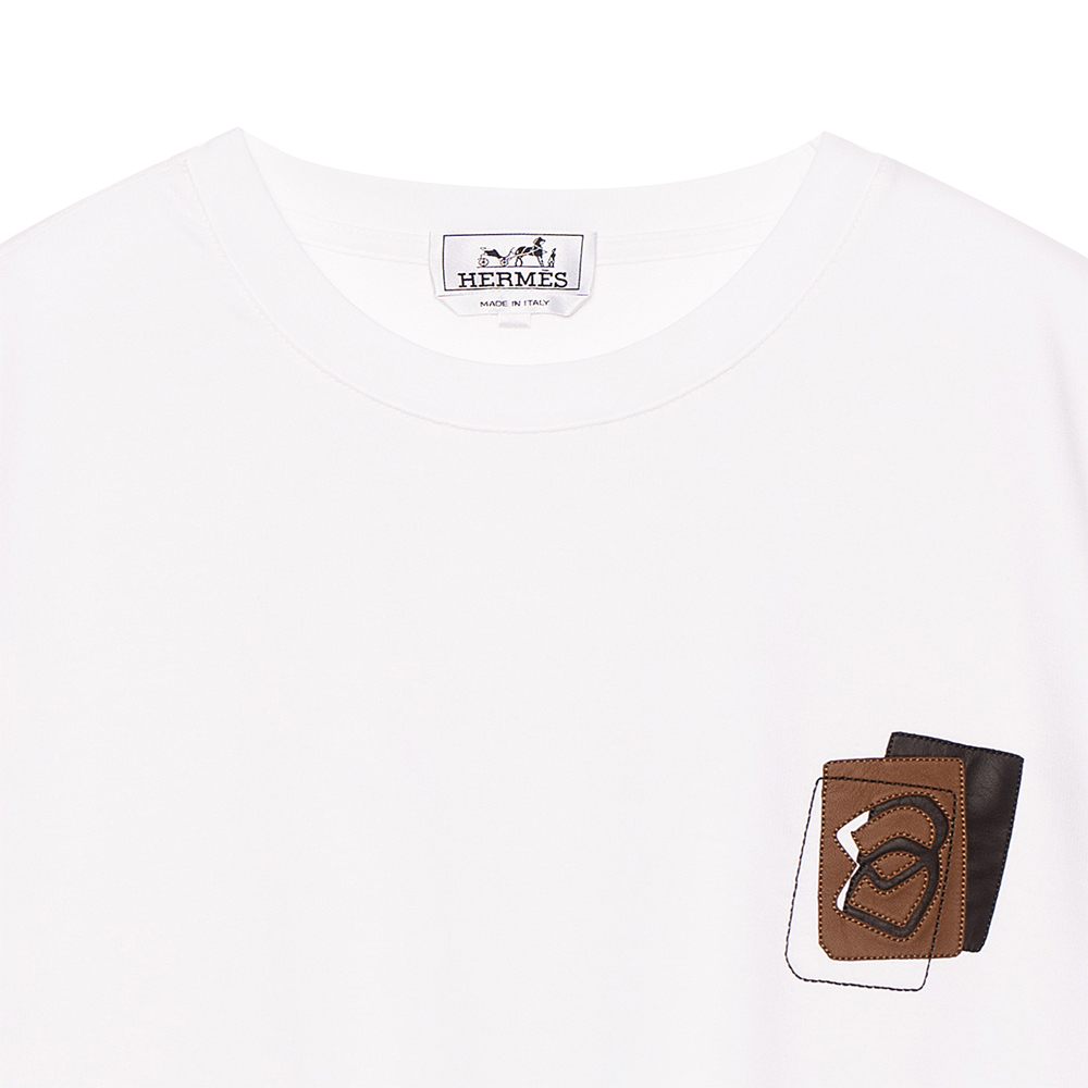 Purchase HERMES SS23 Camiseta Blanca Cuello Redondo Manga Corta de Cuero Liso. H367940HA90