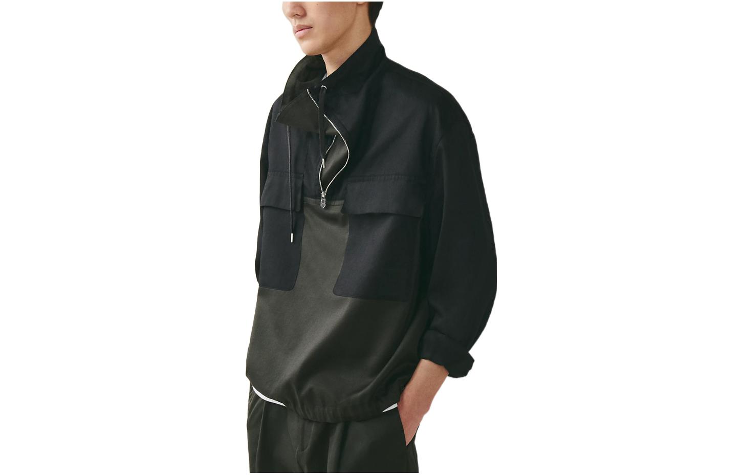 Hermes SS23 Black Half-Zip Pullover Hoodie with Color Block Pocket H352000HA11