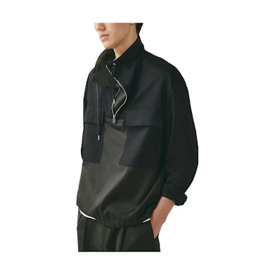 Hermes SS23 Black Half-Zip Pullover Hoodie with Color Block Pocket H352000HA11