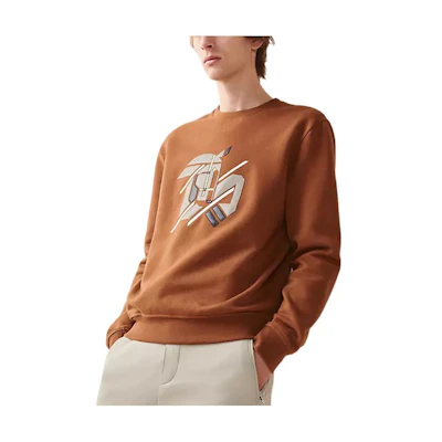 HERMES SS23 Brown Crewneck Sweatshirt with Animal Print for Men. H357780HA4J