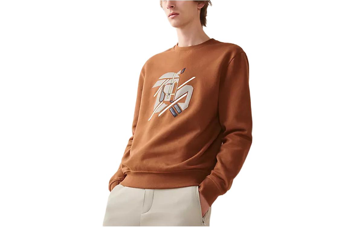 Order HERMES SS23 Crewneck Coklat dengan Motif Hewan untuk Pria. H357780HA4J