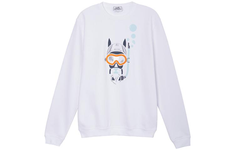 HERMES SS23 Cartoon Horse Print White Sweatshirt  Fashion. H357810HA90