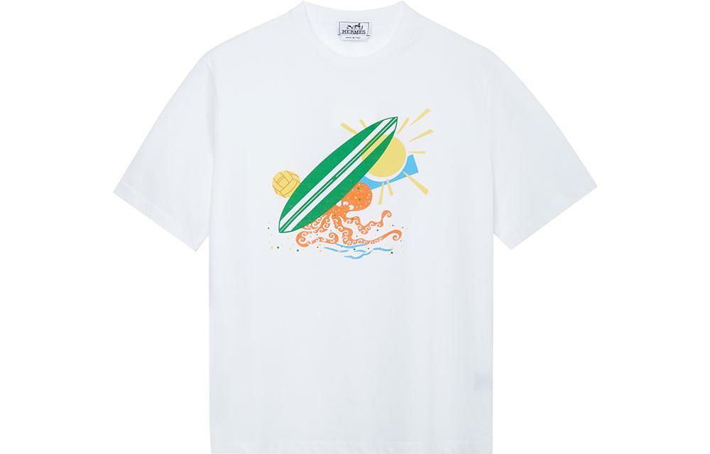 HERMES SS23 Cartoon Print Colorblock Crewneck Short Sleeve T-Shirt White Men H357940HA90