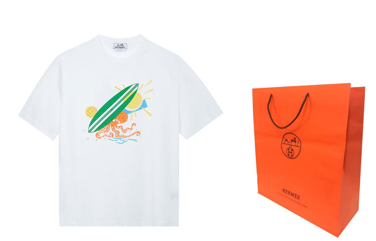 HERMES SS23 Cartoon Print Colorblock Crewneck Short Sleeve T-Shirt White Men H357940HA90 圖 4