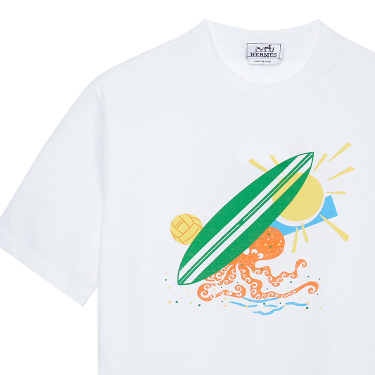 HERMES SS23 Cartoon Print Colorblock Crewneck Short Sleeve T-Shirt White Men H357940HA90 圖 6