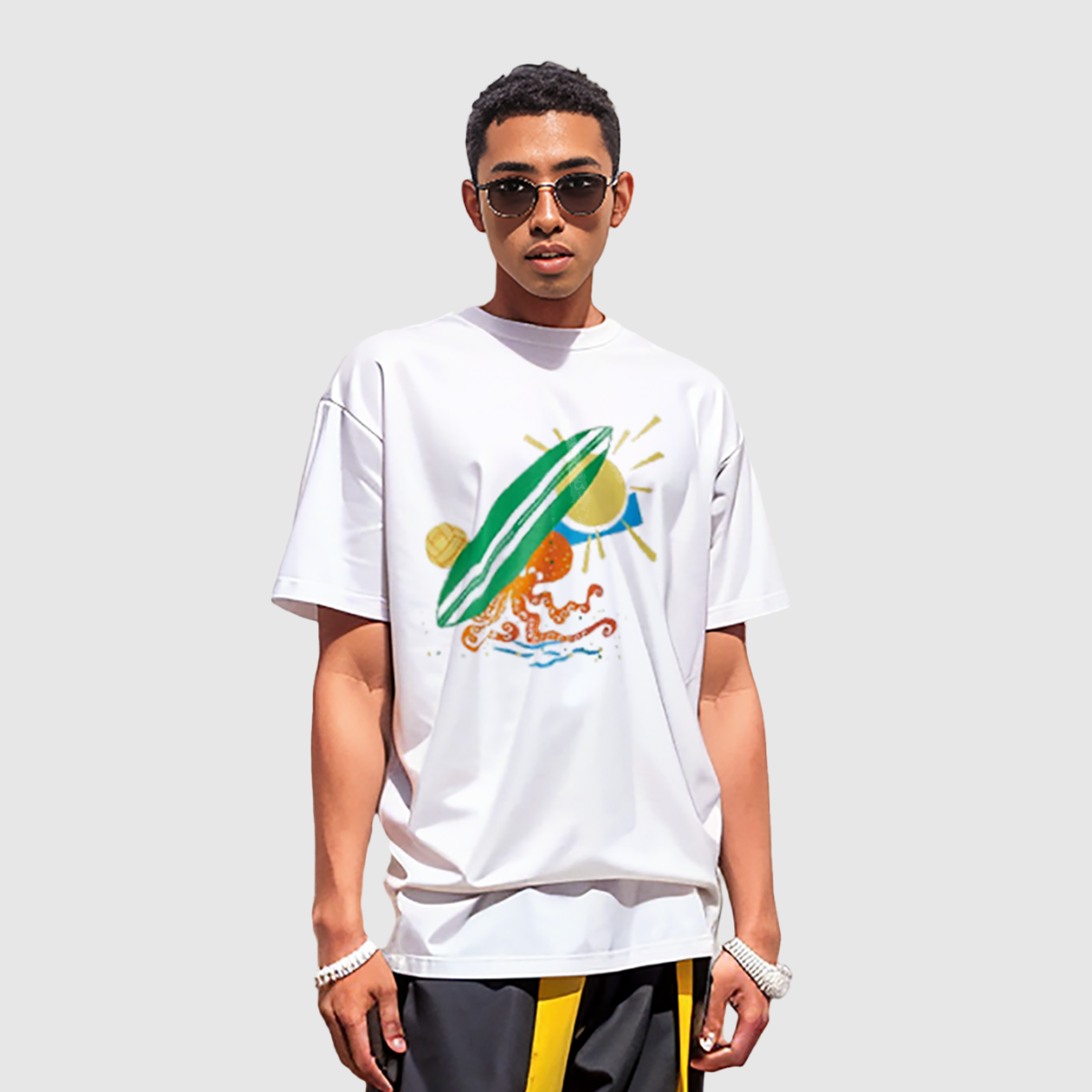 HERMES SS23 Cartoon Print Colorblock Crewneck Short Sleeve T-Shirt White Men H357940HA90 圖 7