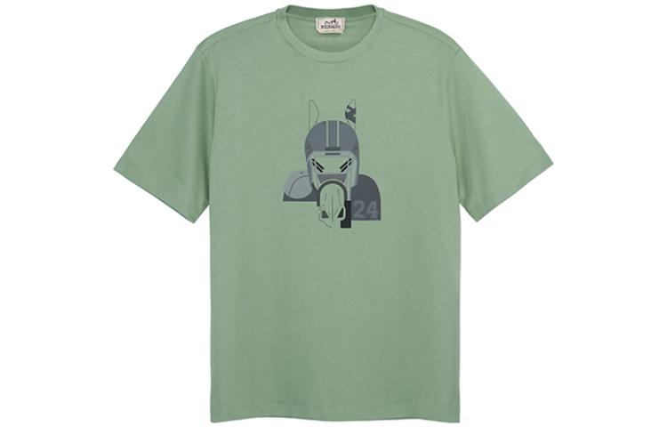 HERMES SS23 Cartoon Print Green Casual Crew Neck T-Shirt . H367970HA4M