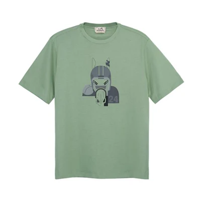 HERMES SS23 Cartoon Print Green Casual Crew Neck T-Shirt . H367970HA4M