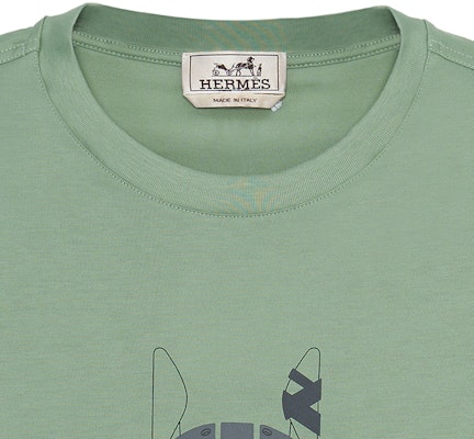 에르메스 SS23 만화 프린트 그린 캐주얼 크루넥 티셔츠. H367970HA4M Sizing 에르메스 SS23 만화 프린트 그린 캐주얼 크루넥 티셔츠. H367970HA4M