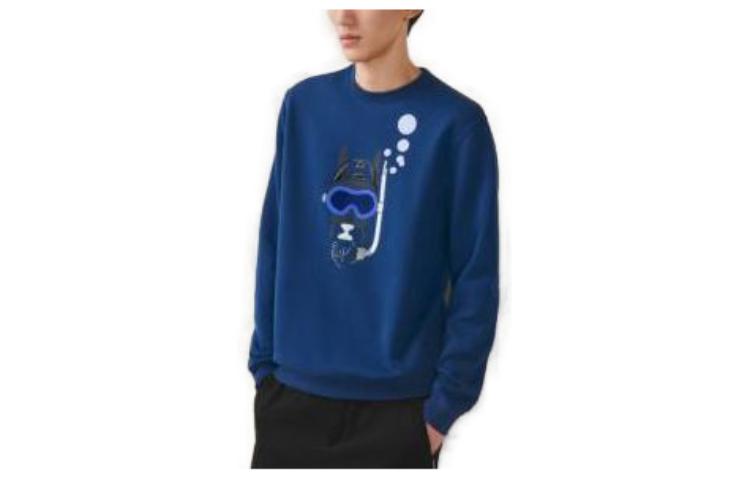 Order HERMES SS23 Baju Lengan Panjang Cetakan Kartun Crewneck Biru H357810HA60