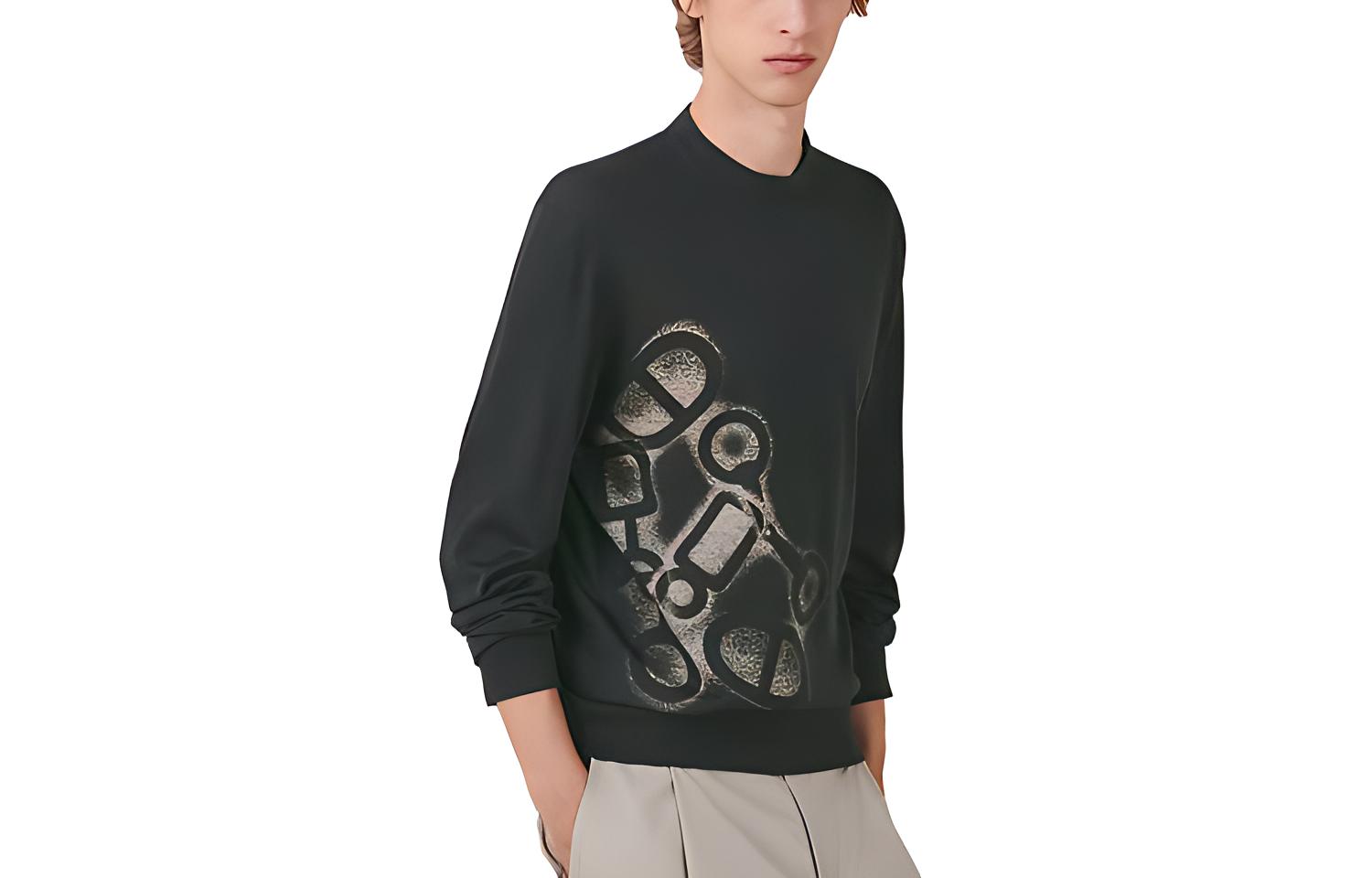 Hermes SS23 Chain Print Crewneck Sweatshirt in Lead Gray H357530HA4G