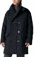 HERMES SS23 Checkered Embossed Double-Breasted Navy Blue Coat Men. H361340H901 HERMES SS23 Checkered Embossed Double-Breasted Navy Blue Coat Men. H361340H901