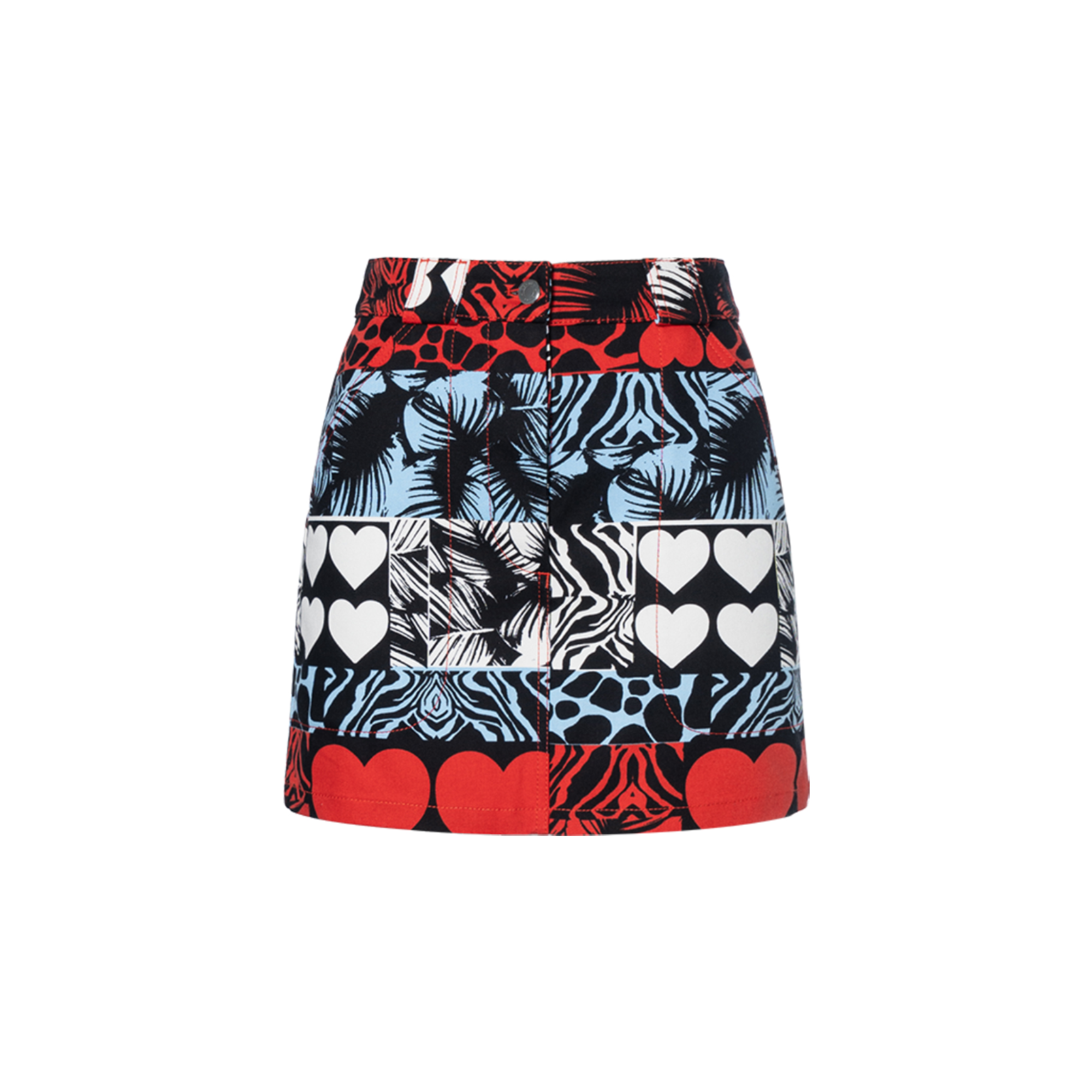 HERMES SS23 Color-Block Heart Cow Print Denim Skirt Red H3E0350D119