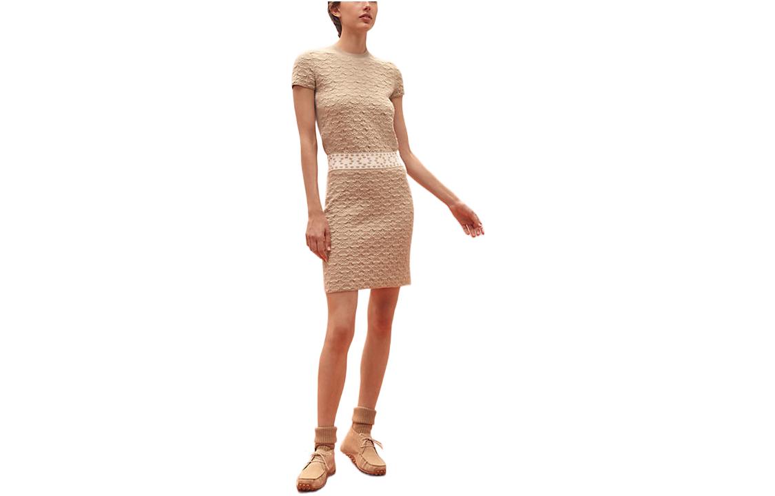 HERMES SS23 Geometric Pattern Jacquard High-Waist Mini Skirt Off-White H3E2300DCE4