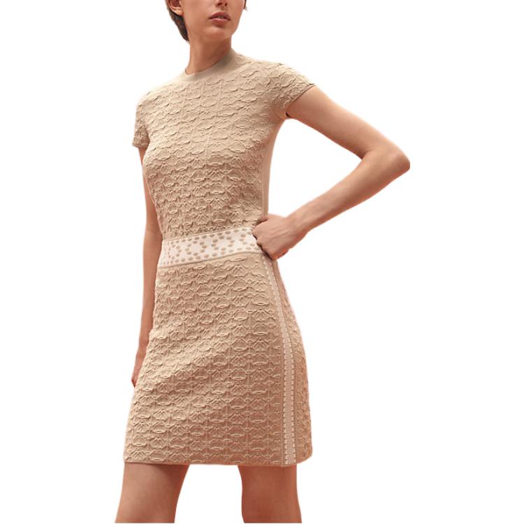 Lookbook 에르메스 SS23 기하학 패턴 자카드 하이웨이스트 미니 스커트 오프화이트 H3E2300DCE4