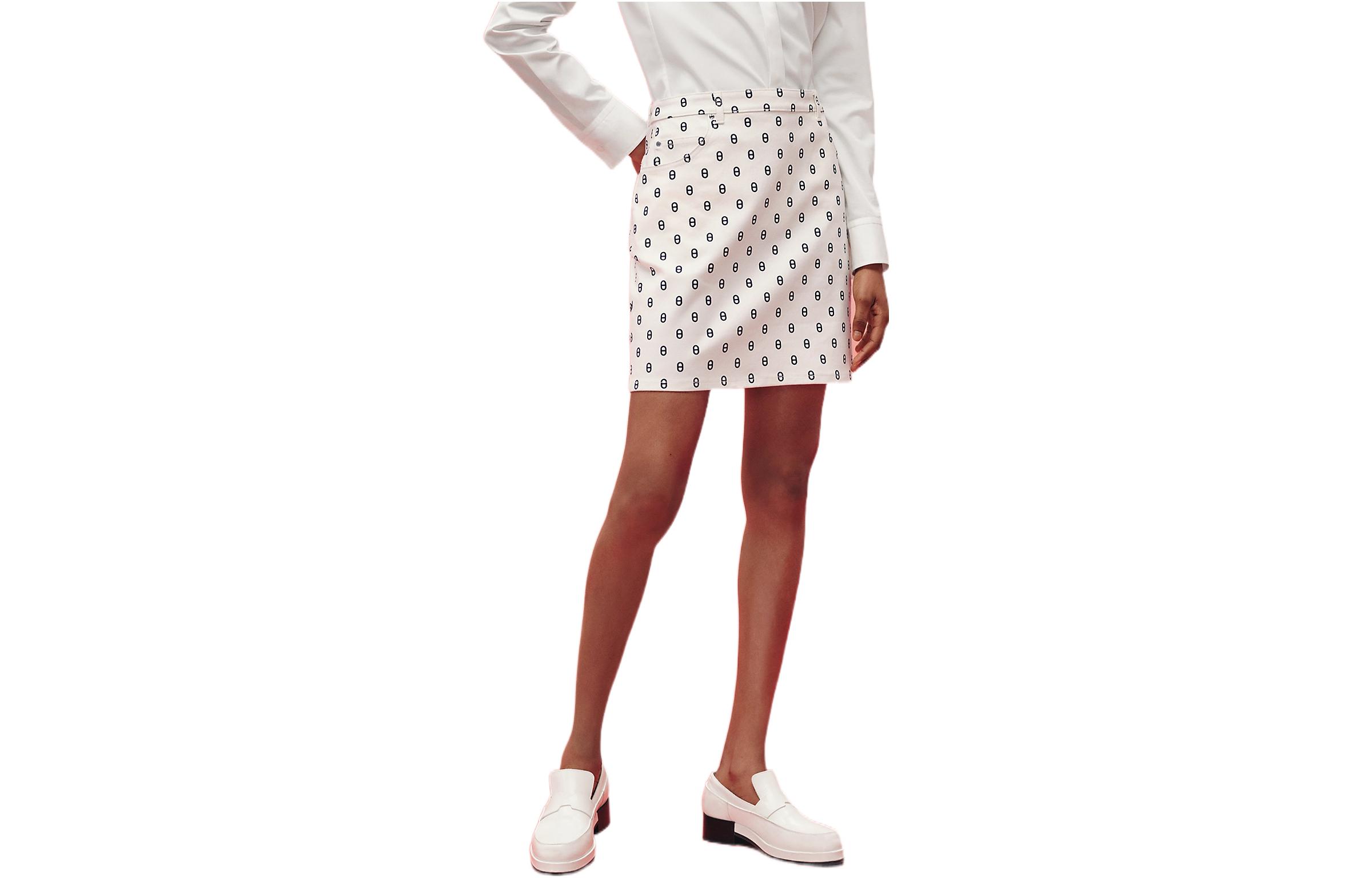 HERMES SS23 Logo All-Over Print Short Skirt Grey White H3E0312D591