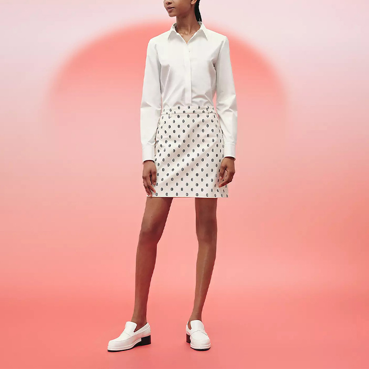 Lookbook HERMES SS23 復古LOGO滿版印花灰白短裙 H3E0312D591