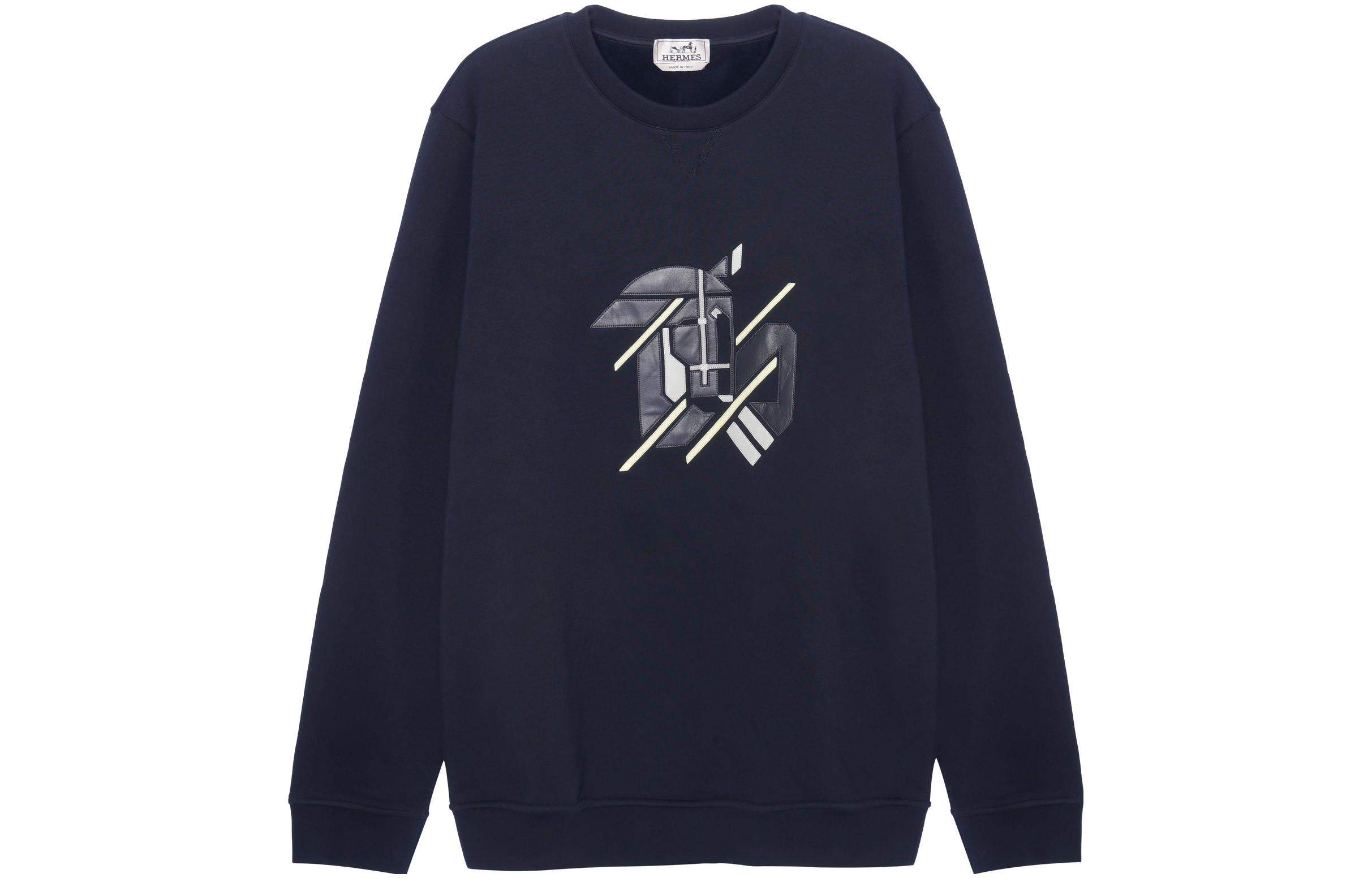 Hermes SS23 Navy Blue Animal Print Crewneck Long Sleeve Sweatshirt Men H357780HA01
