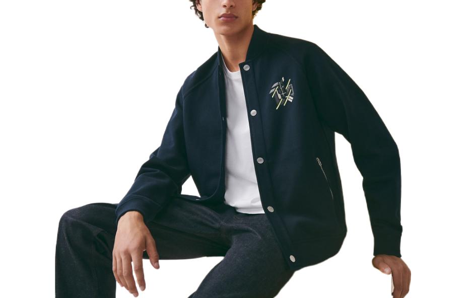 HERMES SS23 Navy Blue Letter Print Single-Breasted Casual Jacket . H357800HA01