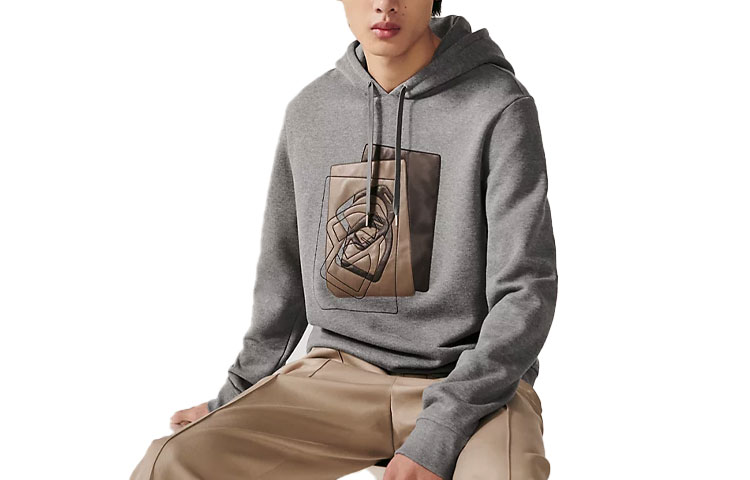 Hermes SS23 Pattern Print Drawstring Hoodie Grey Mens H367800HA76