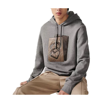 Hermes SS23 Pattern Print Drawstring Hoodie Grey Mens H367800HA76