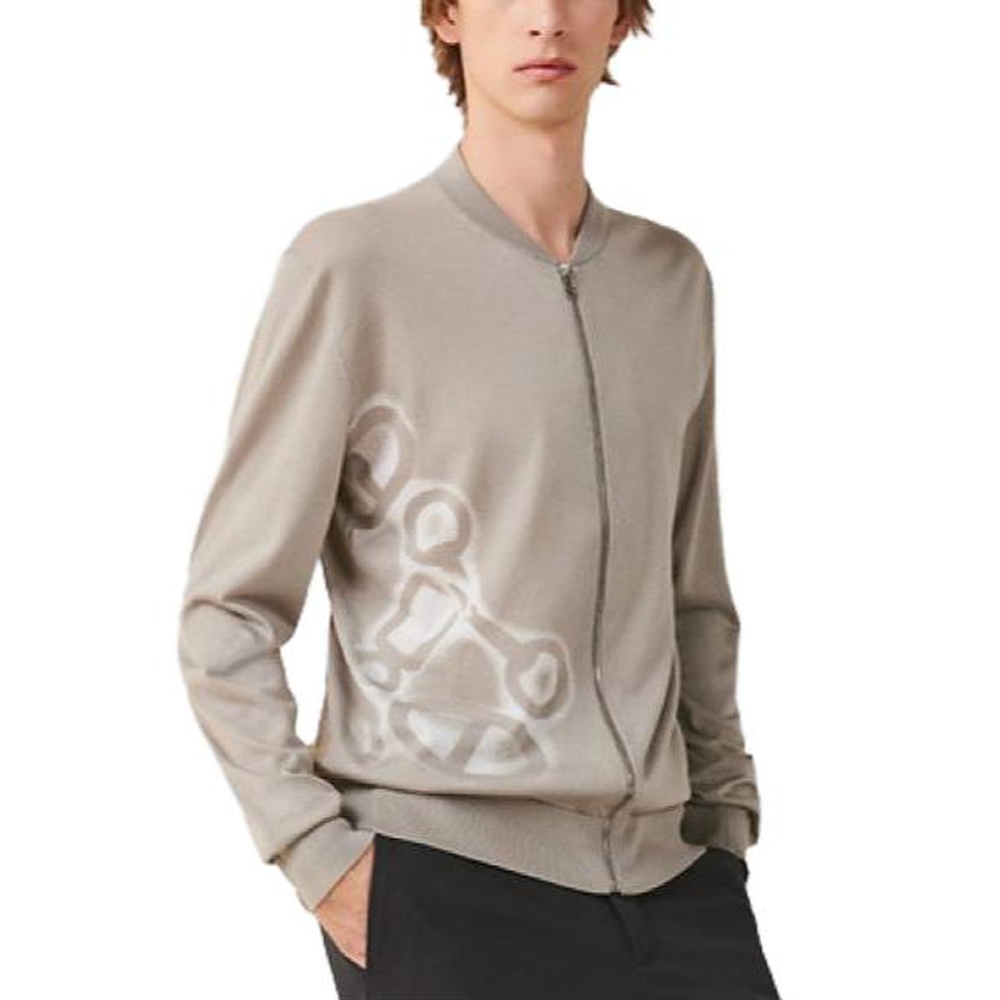 Hermes SS23 Patterned Print Cotton Zip Jacket Men’s Light Gray H357540HA2P