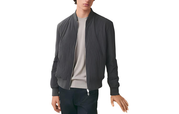 Hermes SS23 Plain Baseball Collar Double-Zip Jacket Grey H352720HJYC