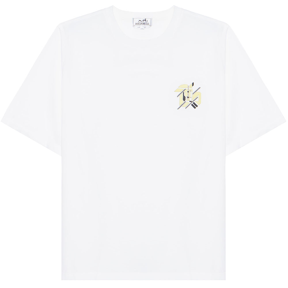 HERMES SS23 Printed Crewneck Short-Sleeve T-Shirt  White H357925HA90