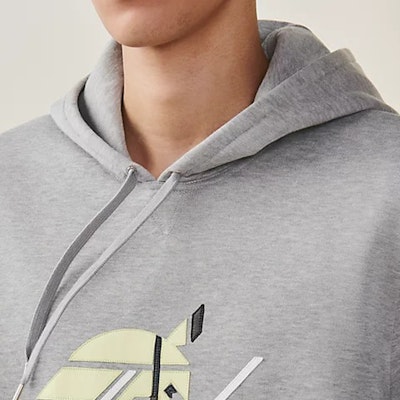 HERMES SS23 Hoodie Lengan Panjang Abu-Abu dengan Desain Cetak. H357790HA1O Sizing HERMES SS23 Hoodie Lengan Panjang Abu-Abu dengan Desain Cetak. H357790HA1O