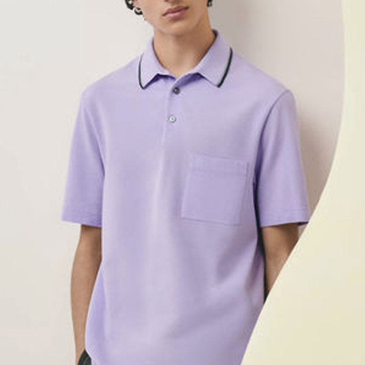 Lookbook 爱马仕 SS23 纯色短袖休闲紫色男士POLO衫 H357950HA4F