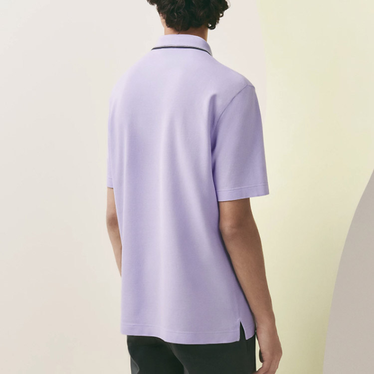 Shop 爱马仕 SS23 纯色短袖休闲紫色男士POLO衫 H357950HA4F