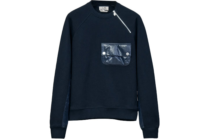 Hermes SS23 Solid Color Crewneck Sweatshirt with Front Pocket Men’s Blue H267600HA01