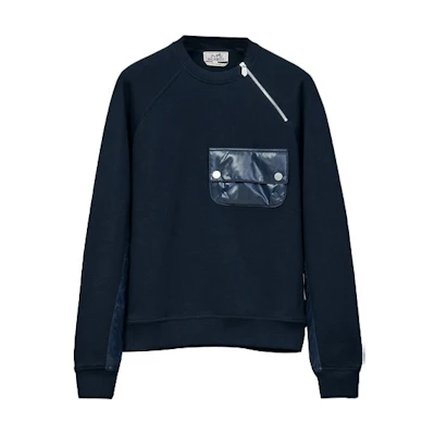 Hermes SS23 Solid Color Crewneck Sweatshirt with Front Pocket Men’s Blue H267600HA01