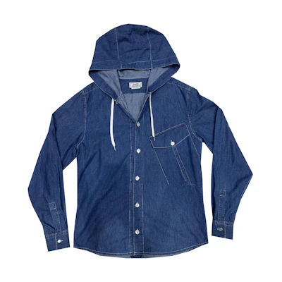 HERMES SS23 Solid Color Denim Hoodie Jacket Single-Breasted Blue Menswear 356140HB5039