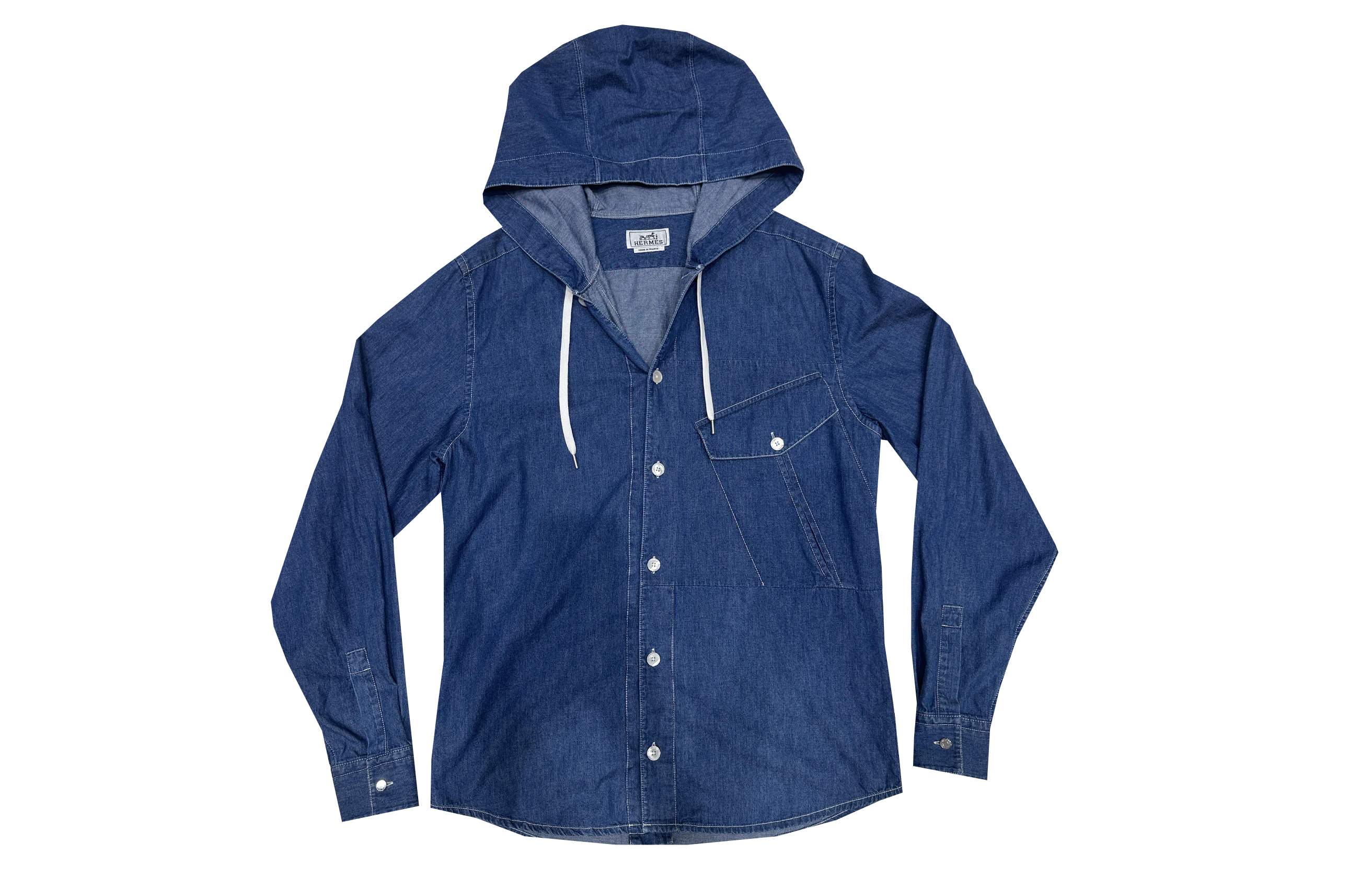 Order HERMES SS23 Solid Color Denim Hoodie Jacket Single-Breasted Blue Menswear 356140HB5039