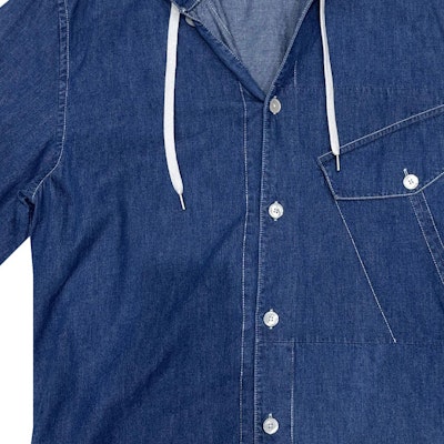 HERMES SS23 Solid Color Denim Hoodie Jacket Single-Breasted Blue Menswear 356140HB5039 Purchase HERMES SS23 Solid Color Denim Hoodie Jacket Single-Breasted Blue Menswear 356140HB5039