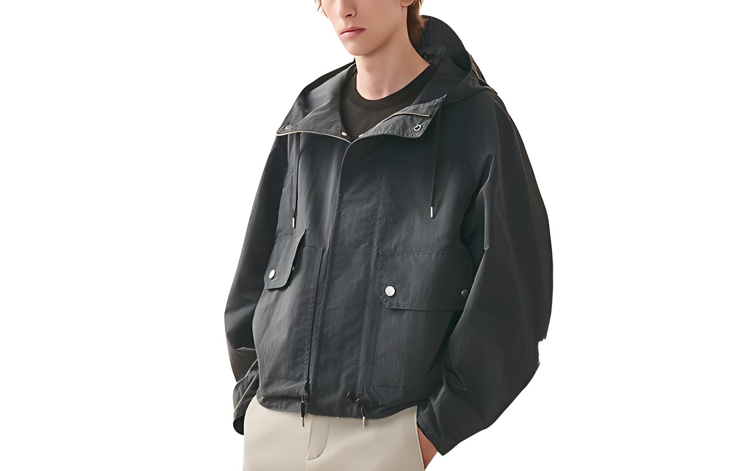 Hermes SS23 Solid Color Hooded Jacket Black Gray H352420HG4G