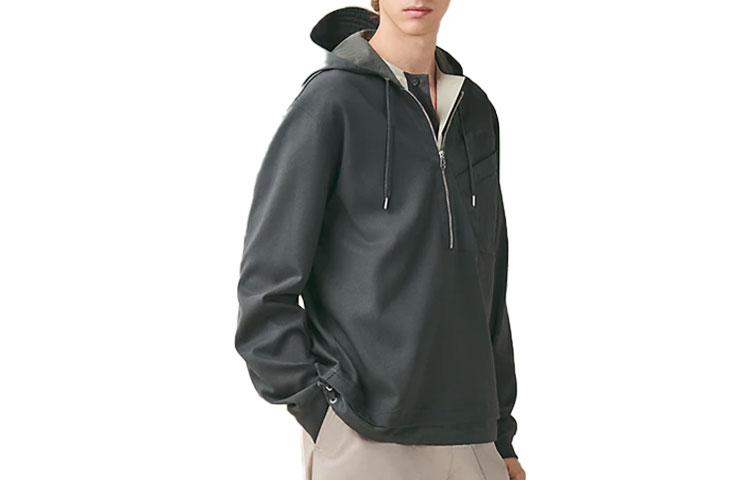 Hermes SS23 Solid Half-Zip Pullover Sweatshirt Deep Gray H357830HA4G