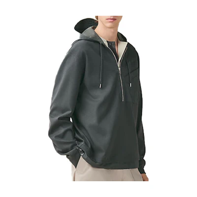 Hermes SS23 Solid Half-Zip Pullover Sweatshirt Deep Gray H357830HA4G