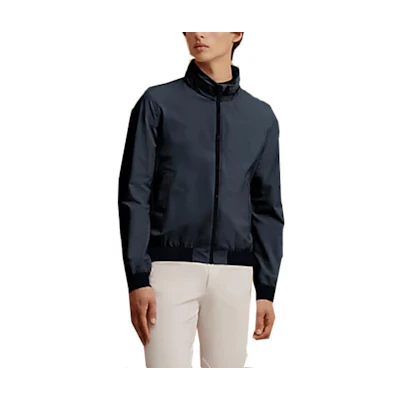 Hermes SS23 Solid Navy Blue Stand Collar Long Sleeve Jacket H800446E01L