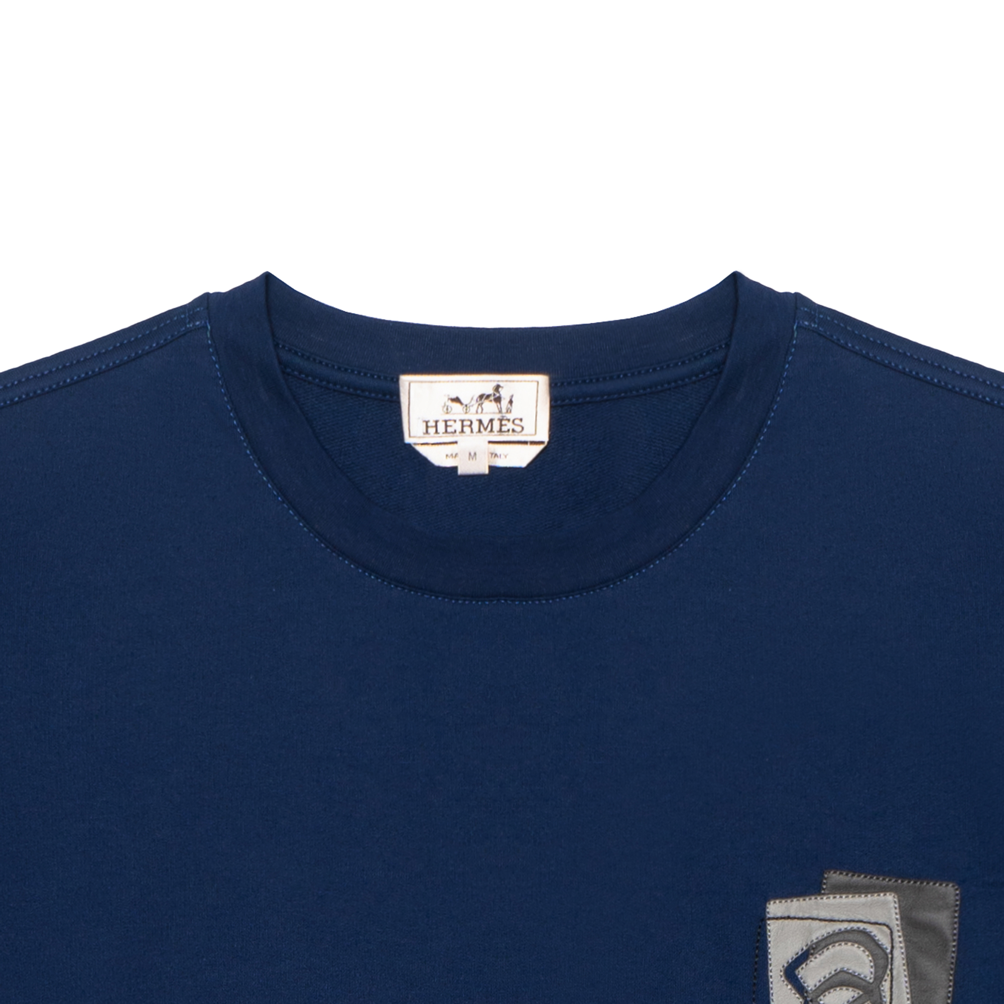 Shop HERMES SS23 Kaos Biru Crewneck Lengan Pendek Patch Solid H367940HA60