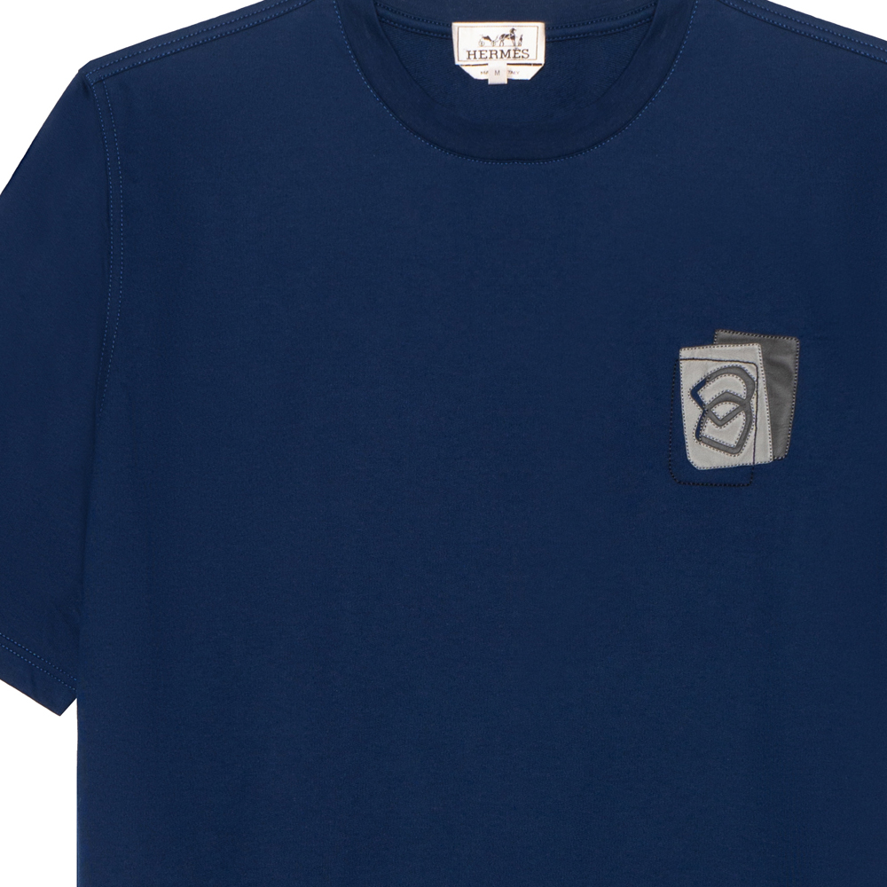 Sizing HERMES SS23 Kaos Biru Crewneck Lengan Pendek Patch Solid H367940HA60