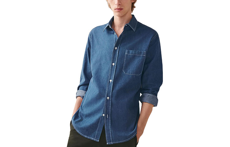 HERMES SS23 Solid Single-Breasted Denim Sun Protection Shirt  Denim Blue H356060HB50