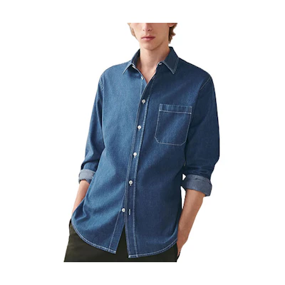HERMES SS23 Solid Single-Breasted Denim Sun Protection Shirt Denim Blue H356060HB50