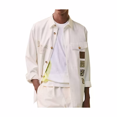 HERMES SS23 White Logo Embroidered Single-Breasted Denim Jacket Men H352140HC3H