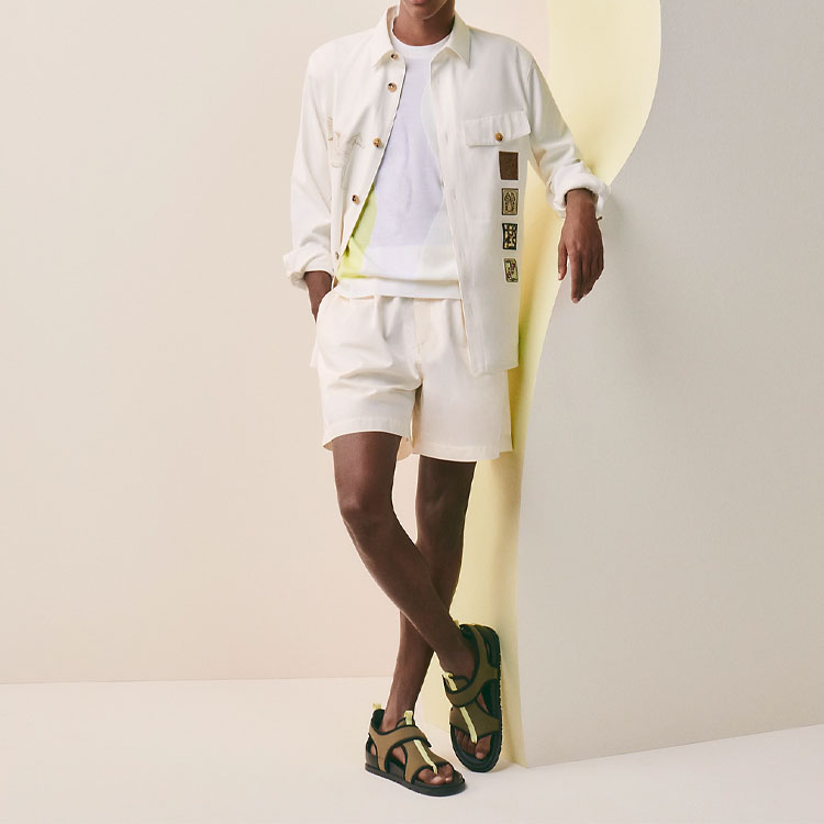 Shop HERMES SS23 White Logo Embroidered Single-Breasted Denim Jacket Men H352140HC3H