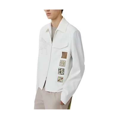 HERMES SS23 White Logo Patch Collared Jacket Outerwear. H352160HC3H