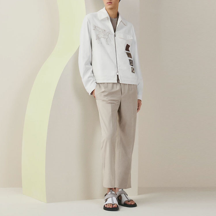 Shop HERMES SS23 White Logo Patch Collared Jacket  Outerwear. H352160HC3H
