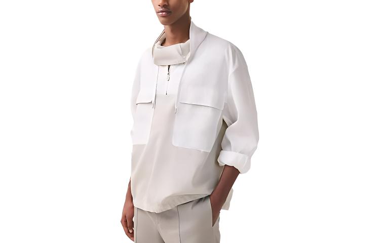 Hermes SS23 White Pullover Jacket with Half-Zip and Large Pocket H352000HA1V