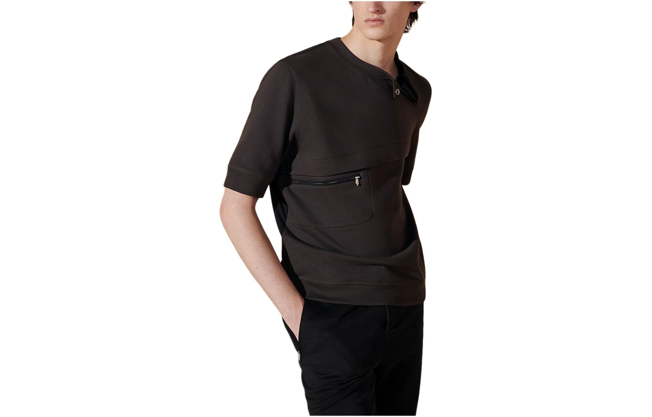 Buy HERMES SS24  Asymmetric Collar Short Sleeve T-Shirt Licorice Color Casual H457860HA1A